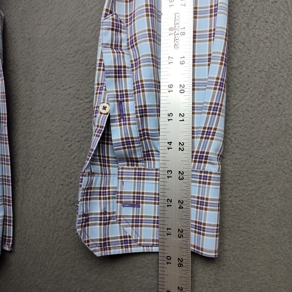 David Donahue Shirt Mens Medium Blue Plaid Button Up Spread Dress Work School - Picture 11 of 12